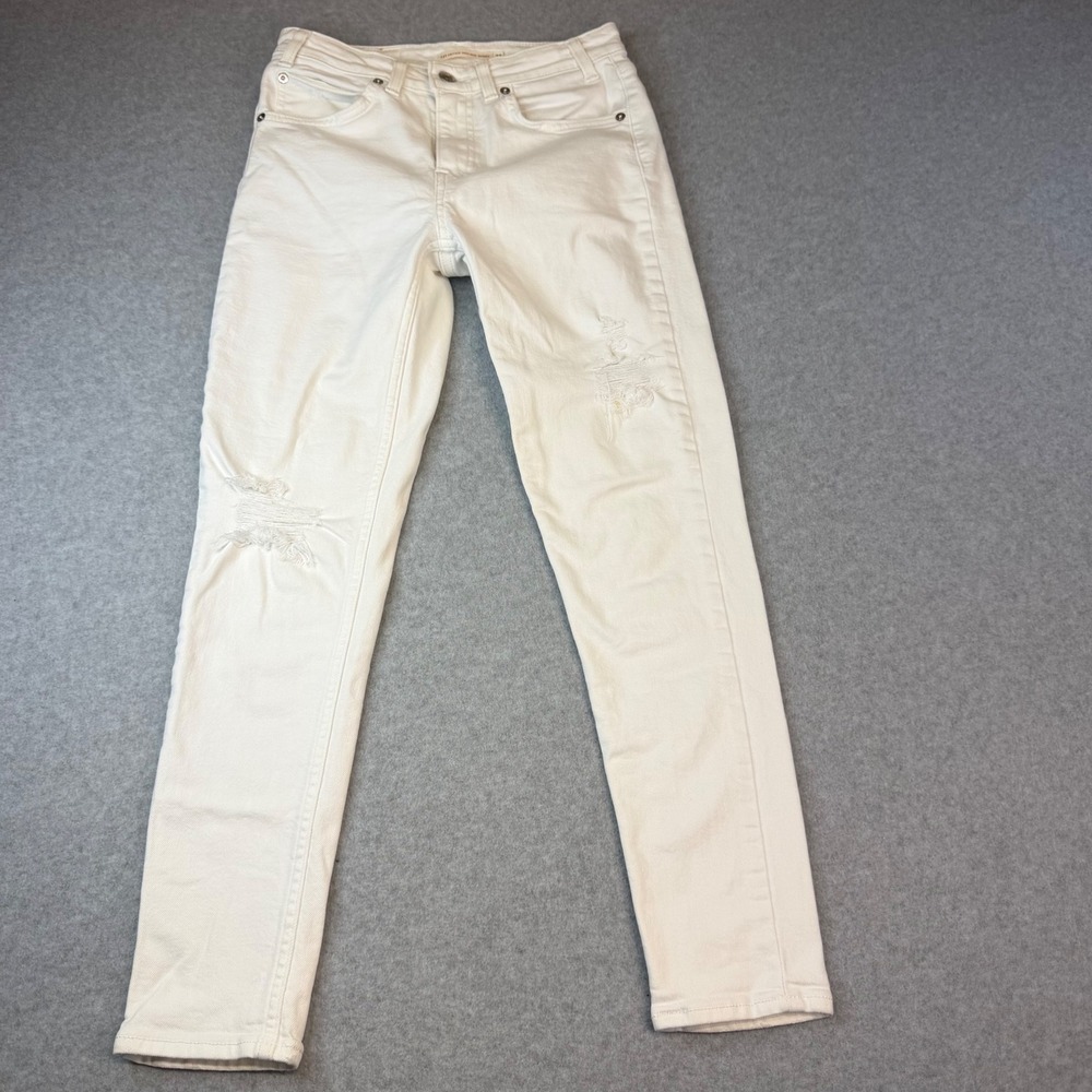 Levis 721 Vintage High Rise Skinny Jeans White Distressed Orange Tab Size 27